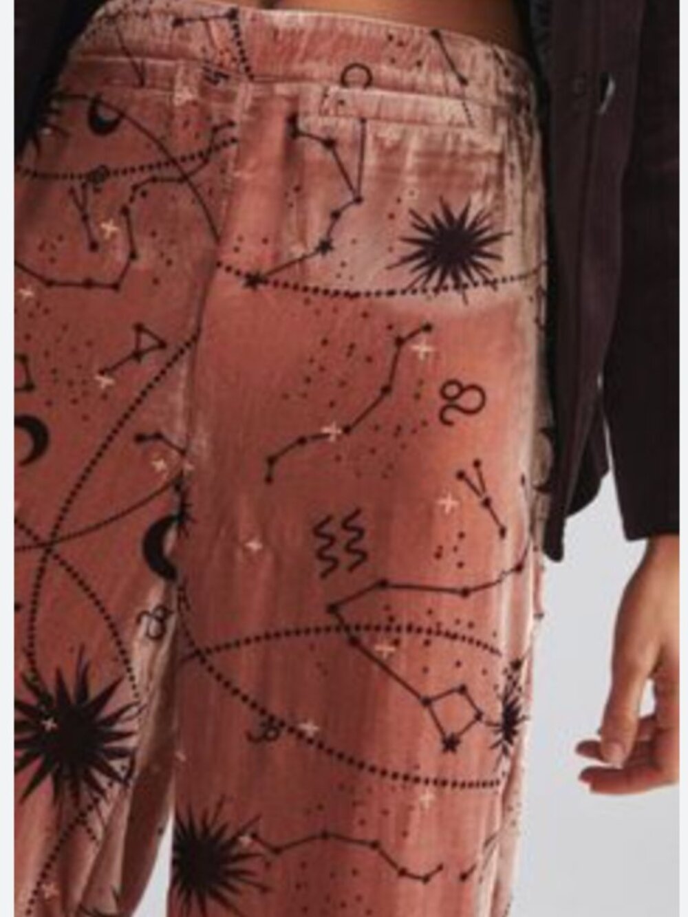 Anthropologie Embroidered Velvet Wide-Leg Pants Celestial Zodiac Brown Size 8 - Picture 2 of 13